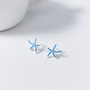 Minimalist Starfish Blue CZ Pave Stud Earrings