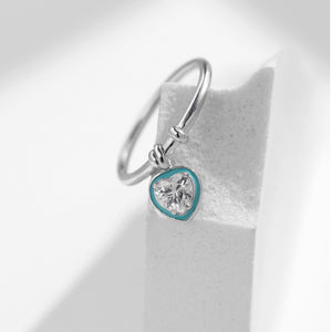 Mint Heart Dangle Charm Stacking Band Ring