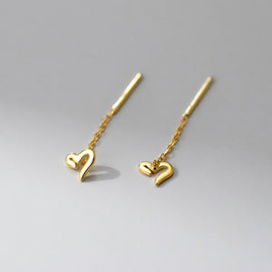 Openwork Heart Chain Drop Threader Earrings