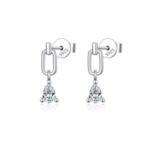 Pear Moissanite Paperclip Drop Stud Earrings