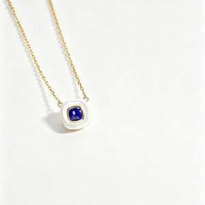 Square Mother of Pearl Lapis Lazuli Necklace