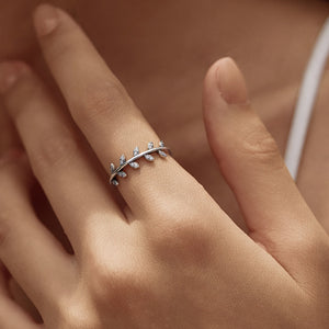 Dainty Pave Crystal Olive Leaf Vine Band Ring