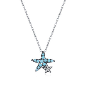 Ocean Starfish Turquoise CZ Charm Necklace