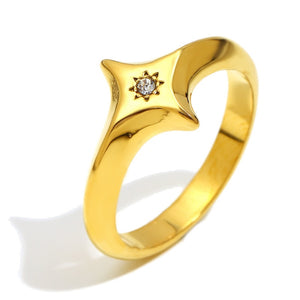 Dainty North Star Engraved Sun CZ Band Ring