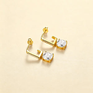 Asymmetric J-Hoop Cushion CZ Drop Earrings