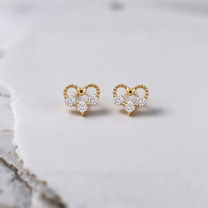 Openwork Beaded Heart Crystal Stud Earrings
