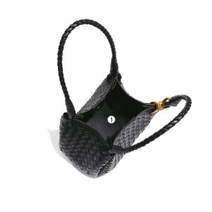 Woven Leather Knot Accent Shoulder Handbag