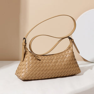 Woven Leather Baguette Shoulder Handbag