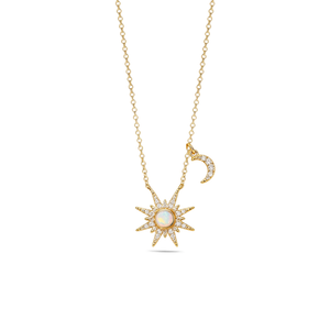 Halskette mit Opal-Anhänger in Form von Sonne und Mond