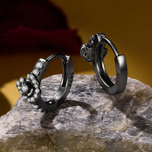 Gothic Black Rose Pave Huggie Hoop Earrings