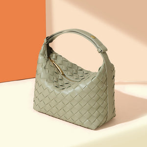 Convertible Woven Leather Hobo Handbag