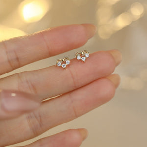 Tiny Open Heart Triple CZ Stone Stud Earrings
