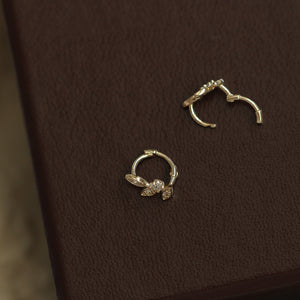 Botanical Leaf Pave CZ Huggie Hoop Earrings