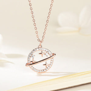 Celestial Saturn Star Pave CZ Charm Necklace
