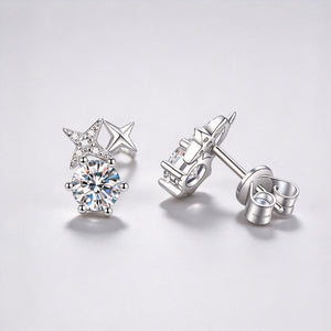 Celestial Star Round Moissanite Stud Earrings