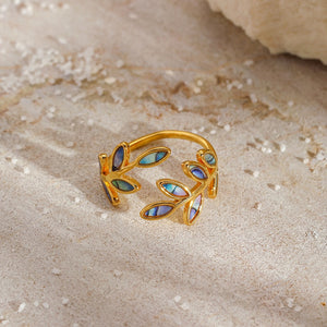 Colorful Enamel Olive Leaf Vine Stacking Ring