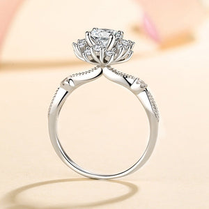 Dainty Moissanite Flower Engagement Band Ring