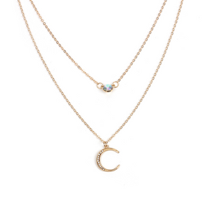 Sun Moon Opal Double Layering Necklace