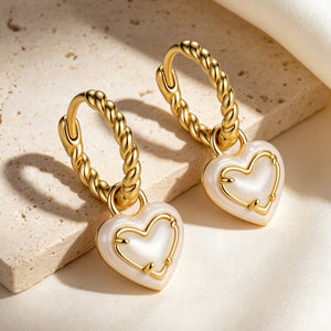 White Heart Drop Twisted Rope Hoop Earrings