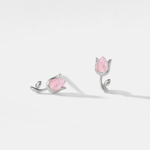 Tiny Rose Quartz Tulip Flower Stud Earrings