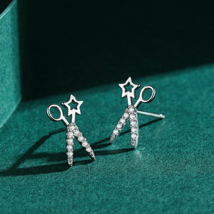Dainty Star Scissors Motif Pave Stud Earrings