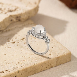 Dainty Round Moonstone Pave Halo Band Ring