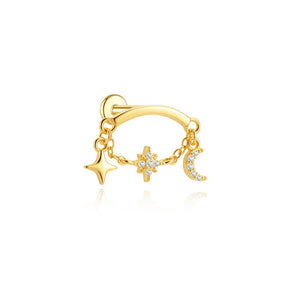 Curved Bar Moon Star Cartilage Stud Earrings