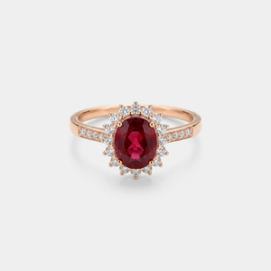 Oval-Cut Red Garnet Flower Statement Ring