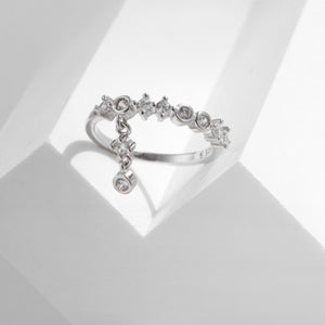 Classic Bezel CZ Pave  Drop Charm Band Ring