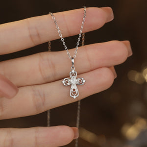Textured Filigree CZ Cross Pendant Necklace