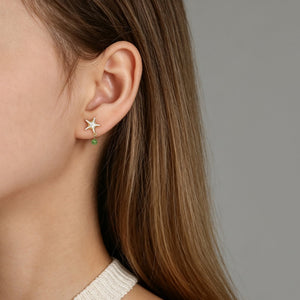 Pave Starfish Green Crystal Drop Stud Earrings