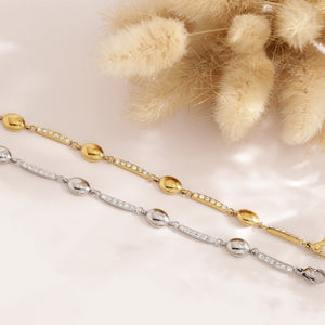 Tiny Oval Bead Pave Bar Station Link Bracelet