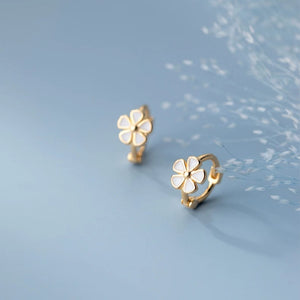 Minimalist White Enamel Floral Hoop Earrings