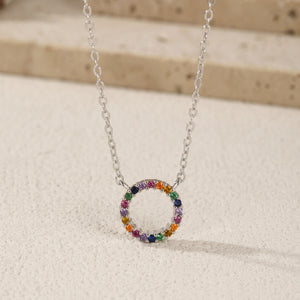 Multi Color Circle Pave CZ Pendant Necklace