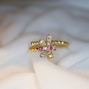 Dainty Pink Dragonfly Beaded Adjustable Ring