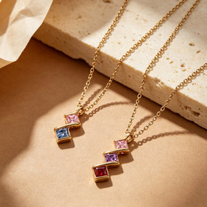 Dainty Multi‑Color Square CZ Charm Necklace