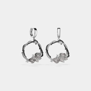 Black Vine Rose Flower Statement Earrings