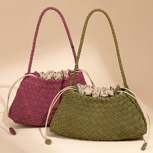Matte Handwoven Leather Shoulder Handbag
