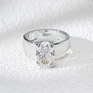 Minimalist Oval Solitaire Stone Wide Band Ring