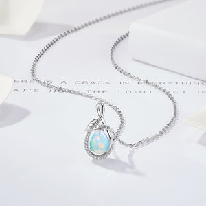 Sparkling Teardrop Opal Leaf Charm Necklace