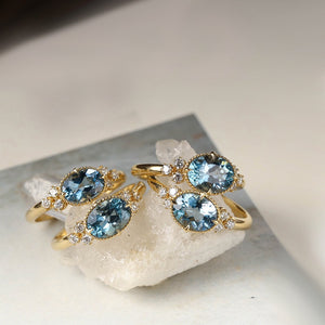 Oval Blue Gemstone CZ Cluster Stacking Ring