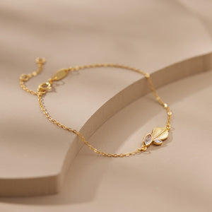 Textured Leaf Dual CZ Charm Chain Bracelet