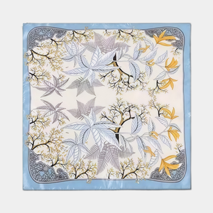 Silk Botanical Floral Leaf Print Square Scarf
