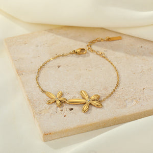 Double Abstract Flower Charm Chain Bracelet