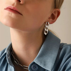 Chunky Triple Curb Chain Drop Stud Earrings