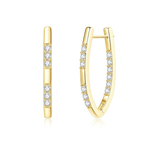 Tapered V Shaped Crystal Pave Hoop Earrings