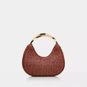 Woven Metal handle Crescent Hobo HandBag