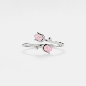 Rose Quartz Tulip Flower Stacking Ring