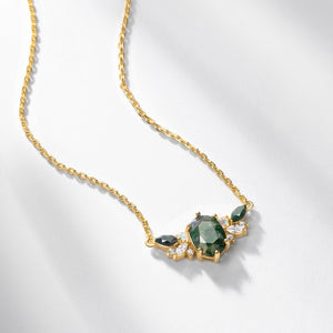 Natural Moss Agate Cluster Pendant Necklace