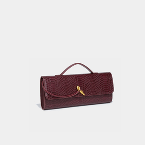 Alligator-Embossed Leather Clutch Handbag